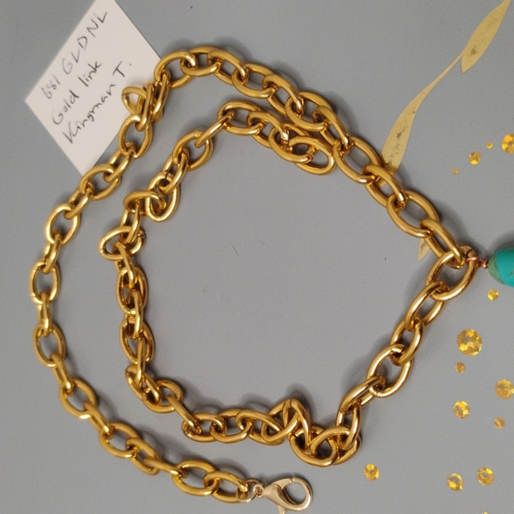 Genuine Kingman turquoise gold link chain necklace - Picture 2 of 9